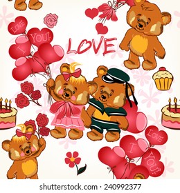 Valentine's Day  bears , cakes, flowers and pink hearts