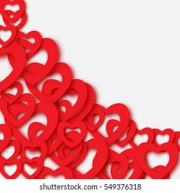 Valentines day beautiful abstract background with cut paper hearts 3d. Vector illustration for card.