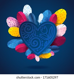 Valentines Day beautiful background with heart and feathers. heart paper valentine's day vector illustration. vector element for your design 