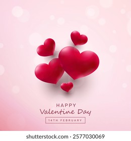 Valentines day beautiful love hearts with bokeh effect greeting illustration