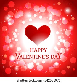 Valentine's Day beautiful red design with hearts on luminous background with bokeh