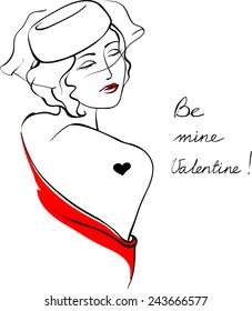 Valentines Day - beautiful woman vector sketch.