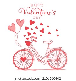 Valentine's Day Bicycle with Happy Valentine's day wordings and Hearth Balloons- Valentine's Vector Design  