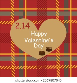 Valentine's day big heart, characters and red checked pattern.