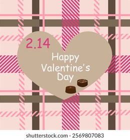 Valentine's day big heart, characters and pink checked pattern.