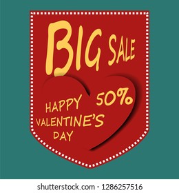 Valentines day big sale background, poster template. Red abstract background with hearts ornaments. February 14.Vector illustration