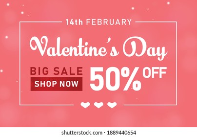 Valentine's day big sale banner background. Red hearts. Cute love banner or Valentines greeting card. Vector illustration.