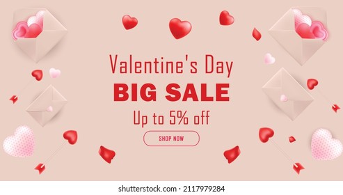 Valentine's day big sale banner, Valentine's day offer Template with Discount Tag, Vector illustration design.
