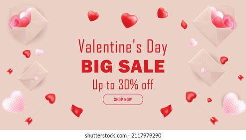 Valentine's day big sale banner, Valentine's day offer Template with Discount Tag, Vector illustration design.
