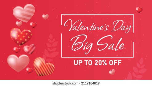 Valentine's day big sale banner, Valentine's day offer Template with Discount Tag, Vector illustration design.
