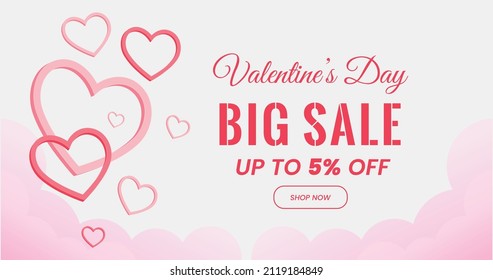 Valentine's day big sale banner, Valentine's day offer Template with Discount Tag, Vector illustration design.
