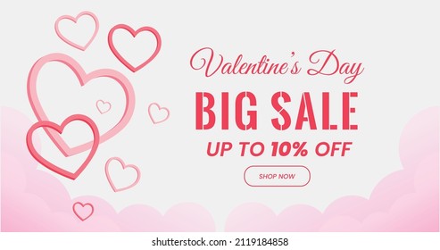 Valentine's day big sale banner, Valentine's day offer Template with Discount Tag, Vector illustration design.
