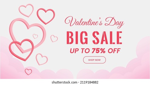Valentine's day big sale banner, Valentine's day offer Template with Discount Tag, Vector illustration design.

