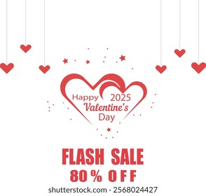 Valentine's Day Big Sale banner design template with special offers and clearance. Perfect for online or retail shops, featuring romantic elements ( 30%)(50%)(80%)(90%) flash sale banner valentine day