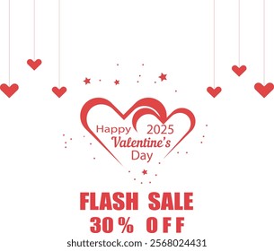 Valentine's Day Big Sale banner design template with special offers and clearance. Perfect for online or retail shops, featuring romantic elements ( 30%)(50%)(80%)(90%) flash sale banner valentine day