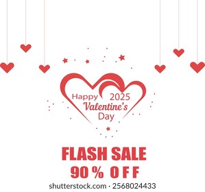 Valentine's Day Big Sale banner design template with special offers and clearance. Perfect for online or retail shops, featuring romantic elements ( 30%)(50%)(80%)(90%) flash sale banner valentine day