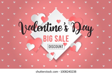 valentines day big sale discount offer background template banner with love heart pattern