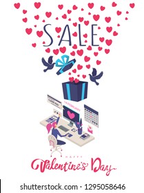 Valentines Day Big Sale flat style. Love, romance and dating symbols collection, design element, object isolated. Heart, love, hearts, gift. Vector illustration, clip art, 14 february with many size. 