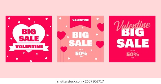 Valentine's day big sale instagram post collection for celebrating valentine's Day on 14 February. Wallpaper, flyer, poster, sticker, banner, card.