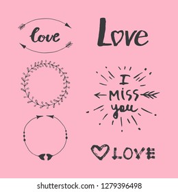 Valentines day big set for your design. Collection of doodle vector illustrations