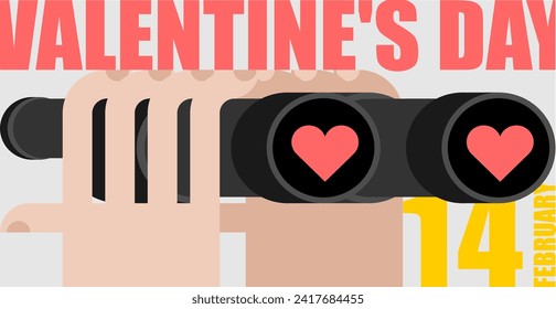 Valentine's day Binoculars with love. You see love through binoculars. Hearts in a telescope.  