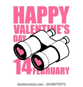 Valentine's day Binoculars with love. You see love through binoculars. Hearts in a telescope.  