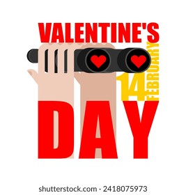 Valentine's day Binoculars with love. You see love through binoculars. Hearts in a telescope.  