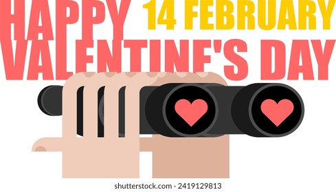 Valentine's day Binoculars with love. You see love through binoculars. Hearts in a telescope.  