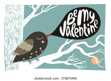 Valentine's day bird postcard