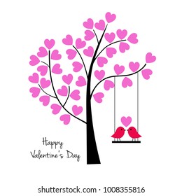 valentines day birds on swing with tree vector graphic