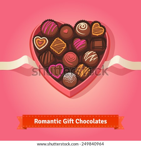 Valentine's day, birthday chocolates in heart shaped box on red background.  Flat style illustration or icon. EPS 10 vector.