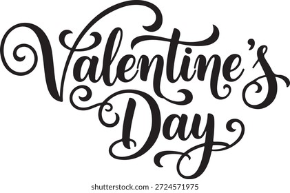 Valentinstag schwarzer kursiver Text auf weißem Hintergrund Valentinstag