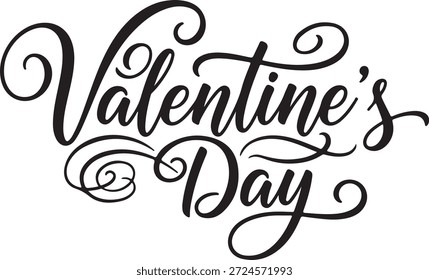 Valentinstag schwarzer kursiver Text mit Wirbel am weißen Valentinstag