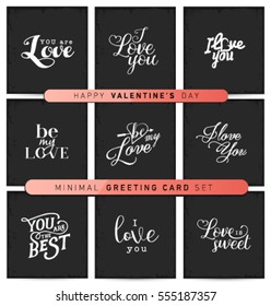 Valentine's Day Black and White Minimal Greeting Card Set in Vintage Style on Chalkboard