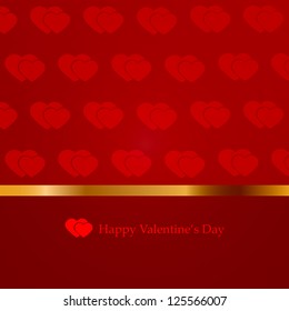 Valentine's day blank with pattern of hearts and gold line. EPS10 vector.