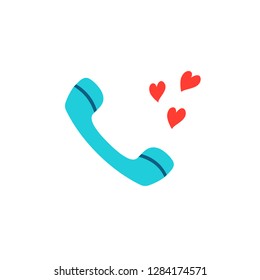 Valentines Day Blue retro phone with hearts, vector illustration, eps10 Vector illustration