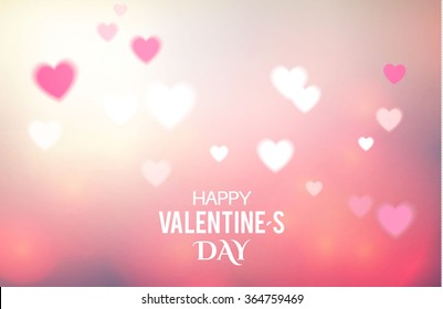 Valentine's Day Blur & Glow Background with Hearts. Vector illustration