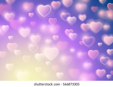 Valentine's Day Blur and Glow Bokeh Sparkles. White Falling Hearts. Vector Illustration Beautiful Background. Design Element.