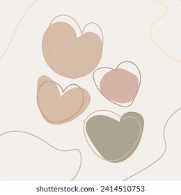 Valentines Day Boho style, Boho style hearts shape vector illustration in trendy pastel colors for making cards, banners, modern posters.