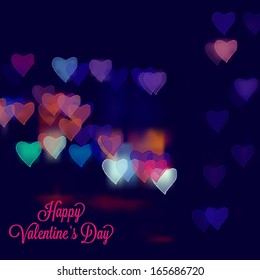 Valentine's day bokeh background with heart shape lights. Vector illustration