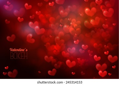 Valentine`s Day Bokeh Background With Hearts, Vector Illustration