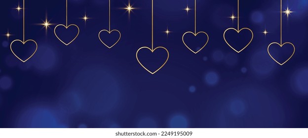 valentines day bokeh banner with hanging hearts and text space vector 