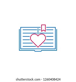 Valentine's day, book, heart icon. Can be used for web, logo, mobile app, UI, UX on white background