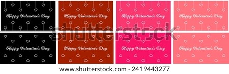 Valentines day border background with hanging pixel art hearts and cursive type typography of Happy Valentines Day text. Vector illustration, black and white, red, maroon, hot pink, pastel pink