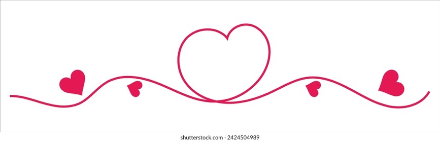Valentine's Day border with continuous line and heart shape on transparent background. Pink love illustration for Valentine's Day or Mother's Day. vector illustration