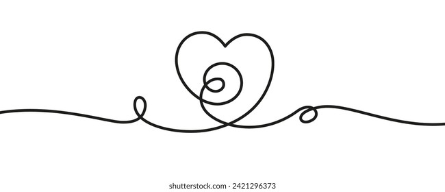 Valentine's Day border with drawn continuous line and heart shape. Love romantic decoration isolated - vector