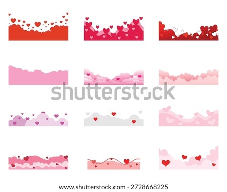Valentine's Day border footer collection. Vector red and pink heart wave dividers for romantic flyer decoration