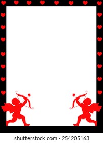 Valentines day border / frame with two cupids on footer corners