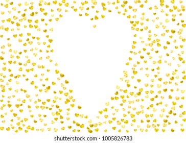 
Valentines day border with gold glitter hearts. February 14th day. Vector confetti for valentines day border template. Grunge hand drawn texture. Love theme for flyer, special business offer, promo.