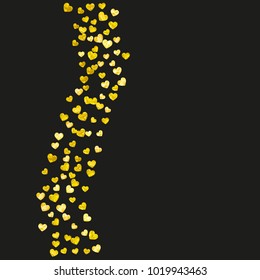 Valentines day border with gold glitter hearts. February 14th day. Vector confetti for valentines day border template. Grunge hand drawn texture. Love theme for gift coupons, vouchers, ads, events.